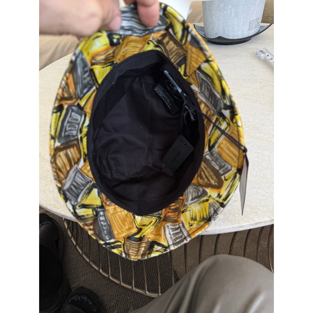 Prada Graphic Print Nylon Bucket Hat Black Gold Triangle Logo 1HC137 Size SM - Picture 5 of 8